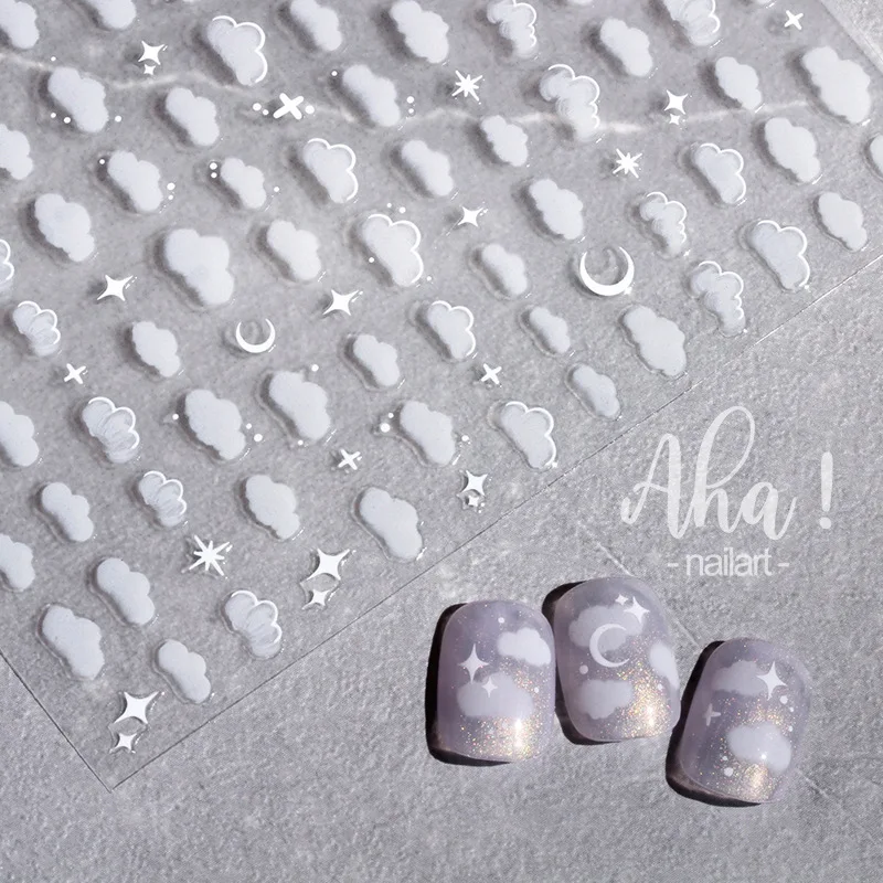 Cloud Star Moon Nail Sticker 1sheet Semi Transparent Nail Art Decals Nail Art Decoration Nail Stickers DIY Nails Nail Supplies