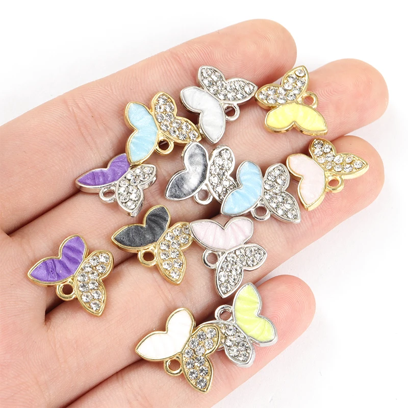 10pcs Cute Enamel Inlaid Crystal Butterfly Charms Cartoon Insects Animal DIY Earrings Necklace Bracelet Exquisite Accessories