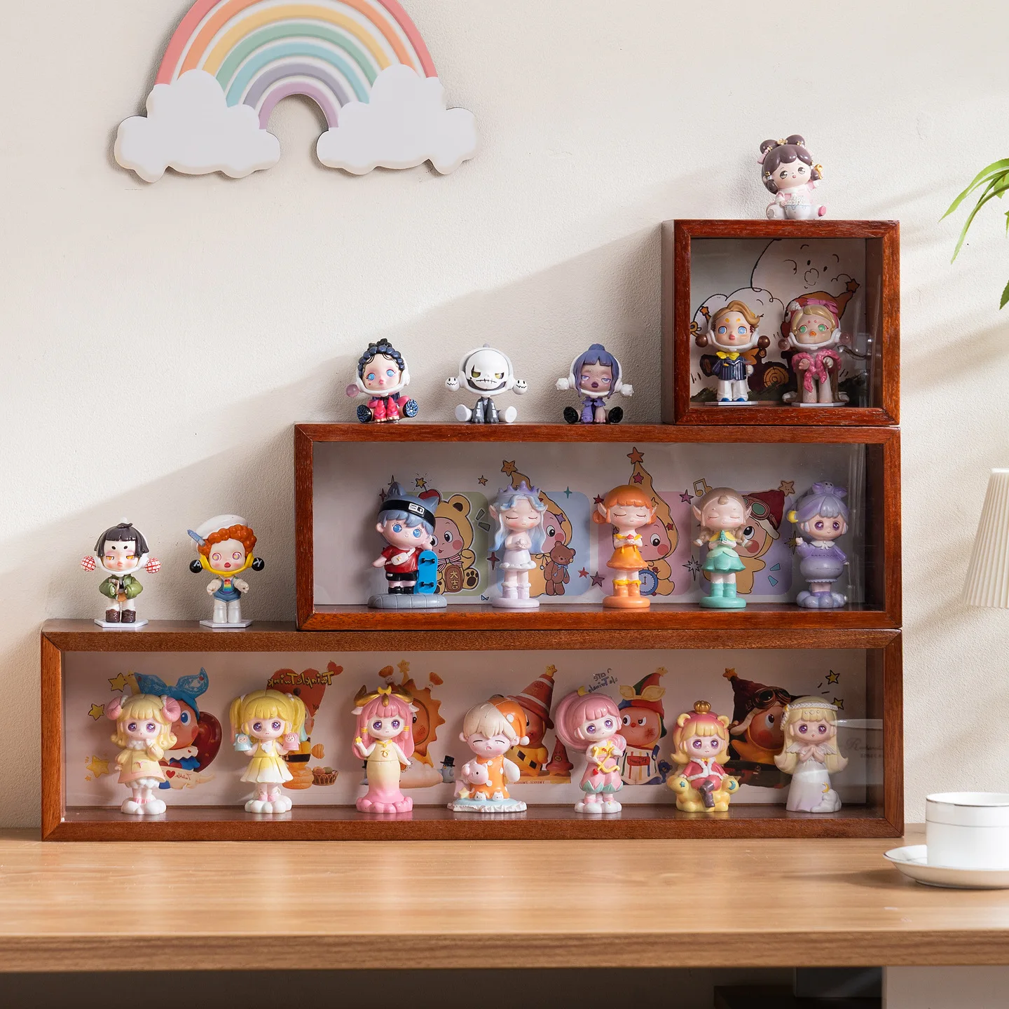 Solid wood blind box display stand Storage figure display case Tide play doll display box Wall hanging Wall rack