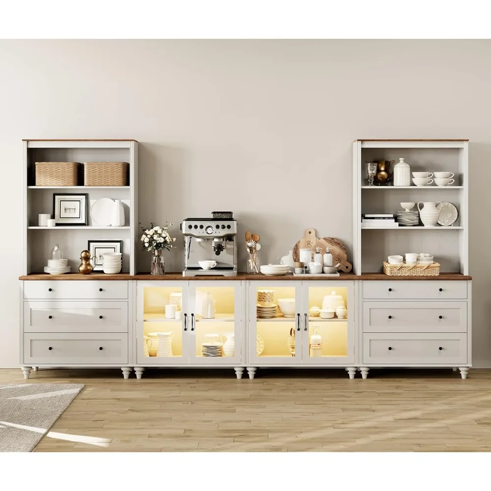 

Bookcase,with Bookshelves with Glass Doors & Drawer, for TVs Up To 75", Media Console Table, Home Theater, Wall Unit TV Stand