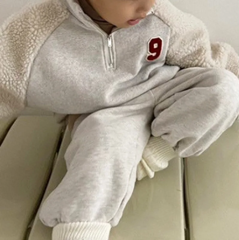 2024 Winter New Baby Warm Clothes Set Children Boy Fleece Sweatshirt + Pants 2pcs Suit Plus Velvet Thick Toddler Girl Outfits