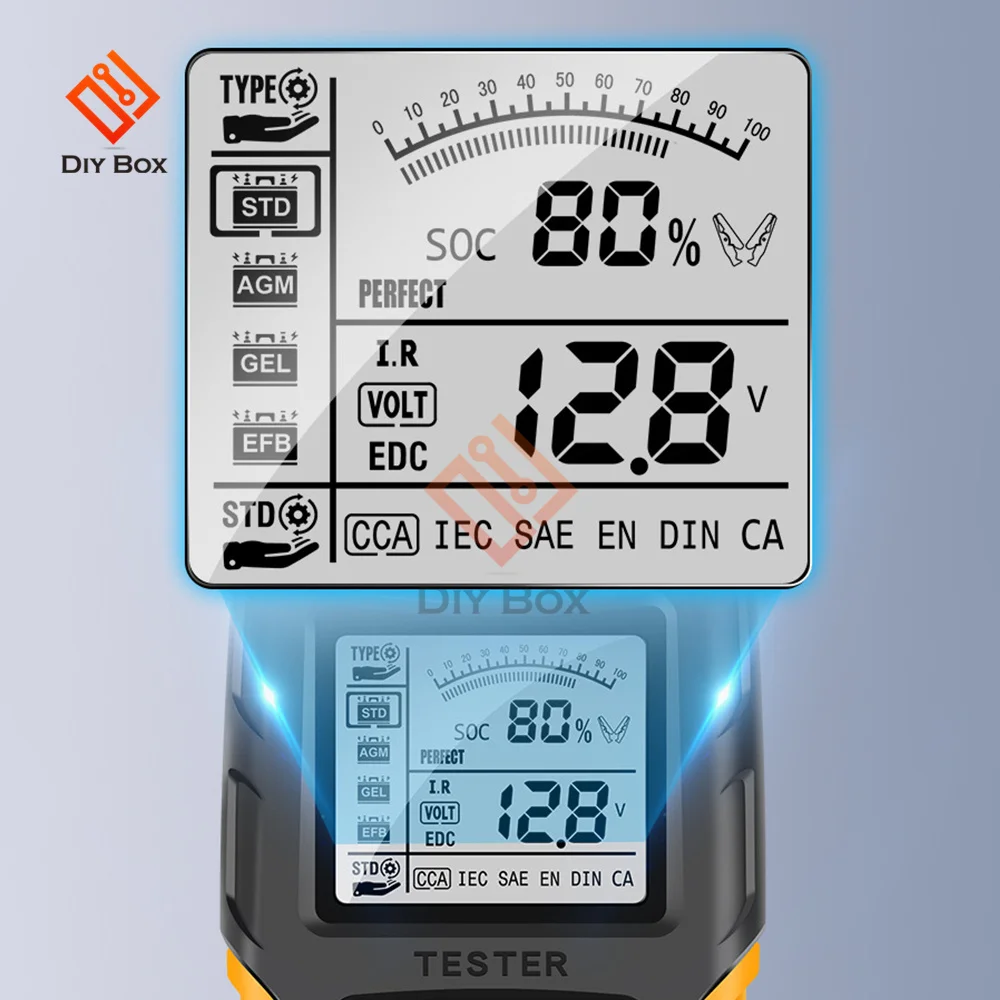 12V 24V Car Battery Tester LCD Orange Analyzer Charger Diagnostic Tool Gel AGM WET CA SLA Batterie CCA IR SOH Measurement