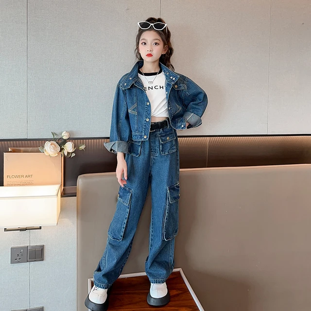 teenager girls denim clothes Set Autumn Fashion Jean jacket Work jeans Two 4 15 Piece kids suit Children outfit casual clothing AliExpress