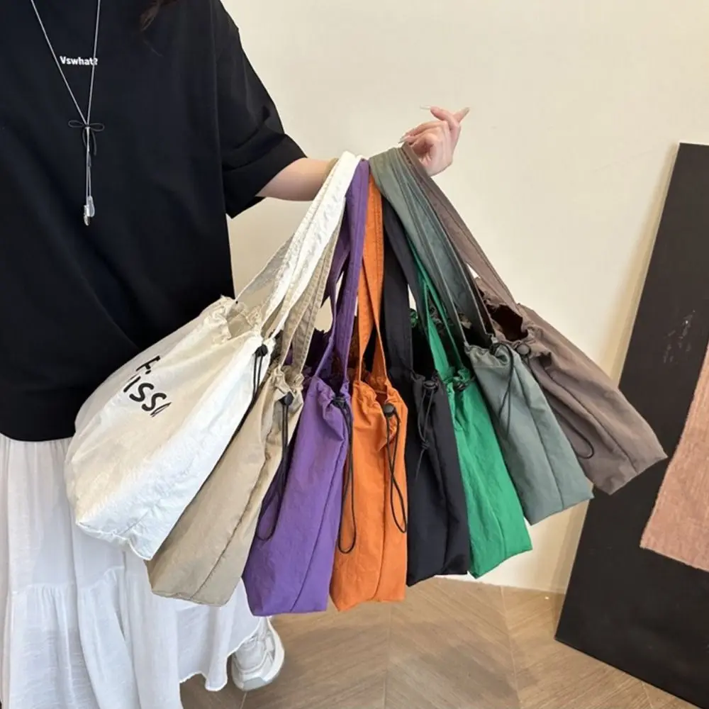 

Simple Korean Drawstring Tote Bags Lightweight Large Capacity Shopping Bag Casual Designer Letter Shoulder Bag Women