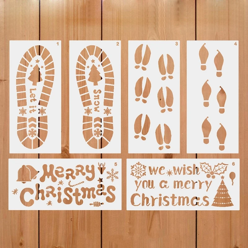 6ピース/パッククリスマス製図テンプレート大足ステンシル落書きツール