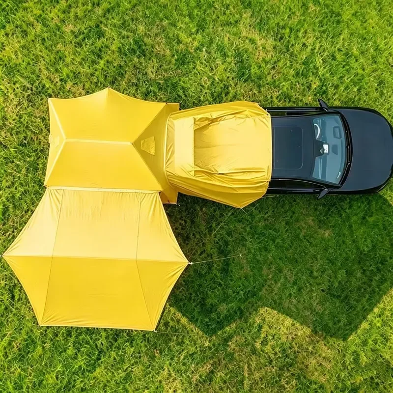Yellow Car Rear Connected Inflatable Tailgate Tent, Waterproof Windproof SUV Camping Tent for Outdoor Self Drive Tour