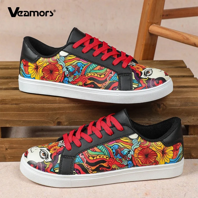 

Fashion Colorful Printed Board Shoes Women Men Lace-up Flats Sneakers Non-slip Casual Sports Shoes for Jogging Walking Fitness