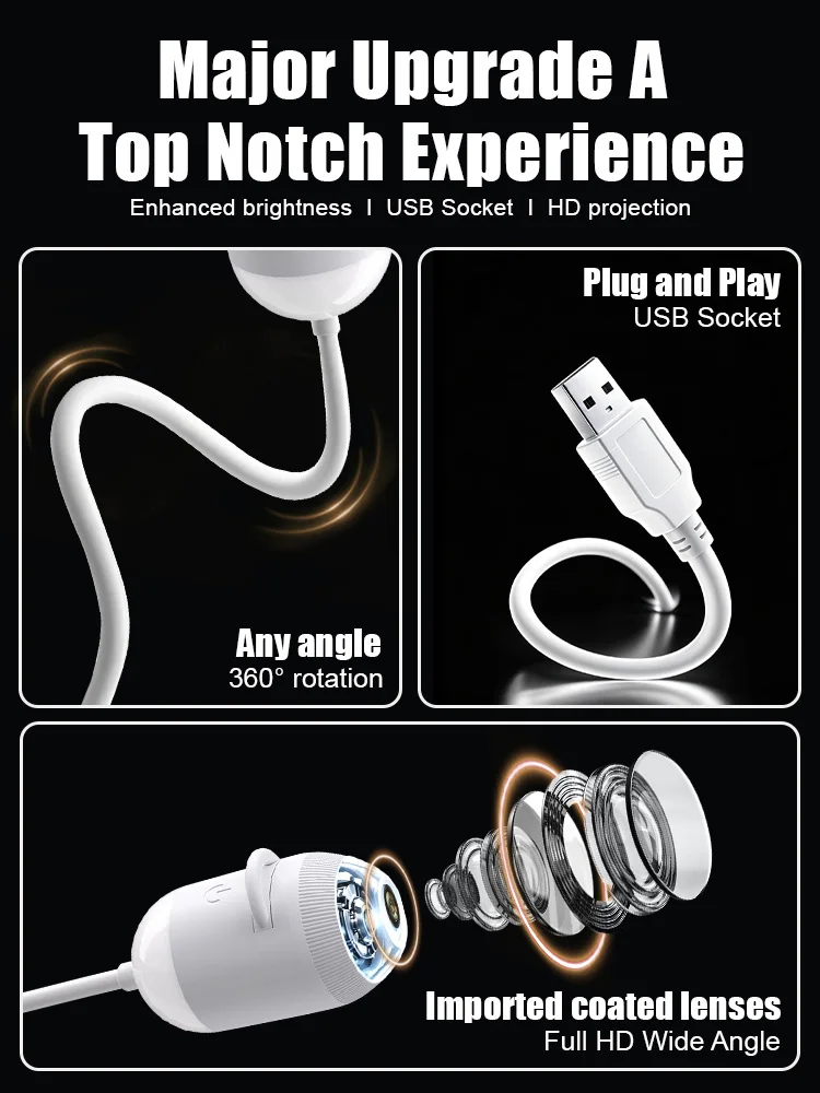 USB Starry Sky Projector Night Light 360 Bendable Flexible Hose HD Projection Car Bedroom Decor Lamp Replaceable Pattern Films