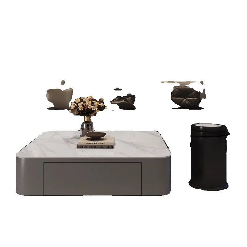 

Light Luxury Square Rock Slab Combination Small Apartment Modern Simple Living Room Home Black High-end Glass Tea Table
