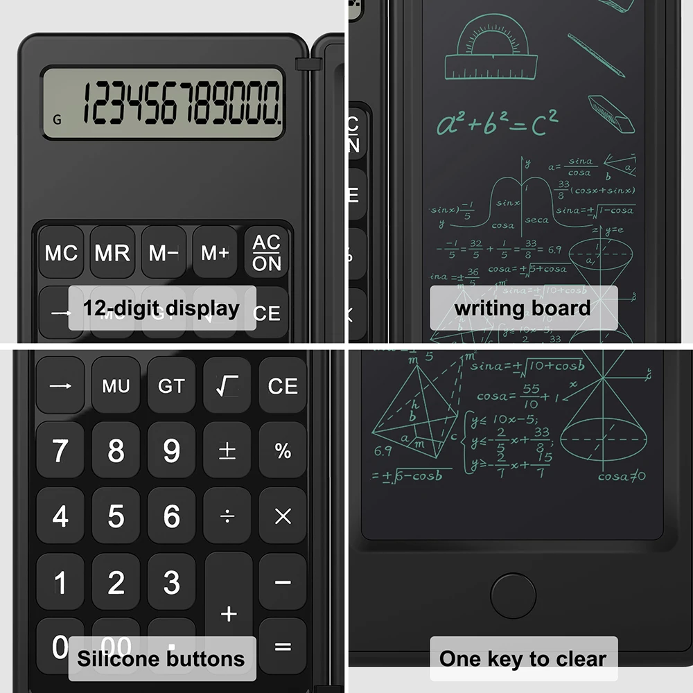 Portable 12 Digit Display 6 Inch Scientific Calculator With Writing Tablet With Stylus Pen Erase Button For Office Students Kids