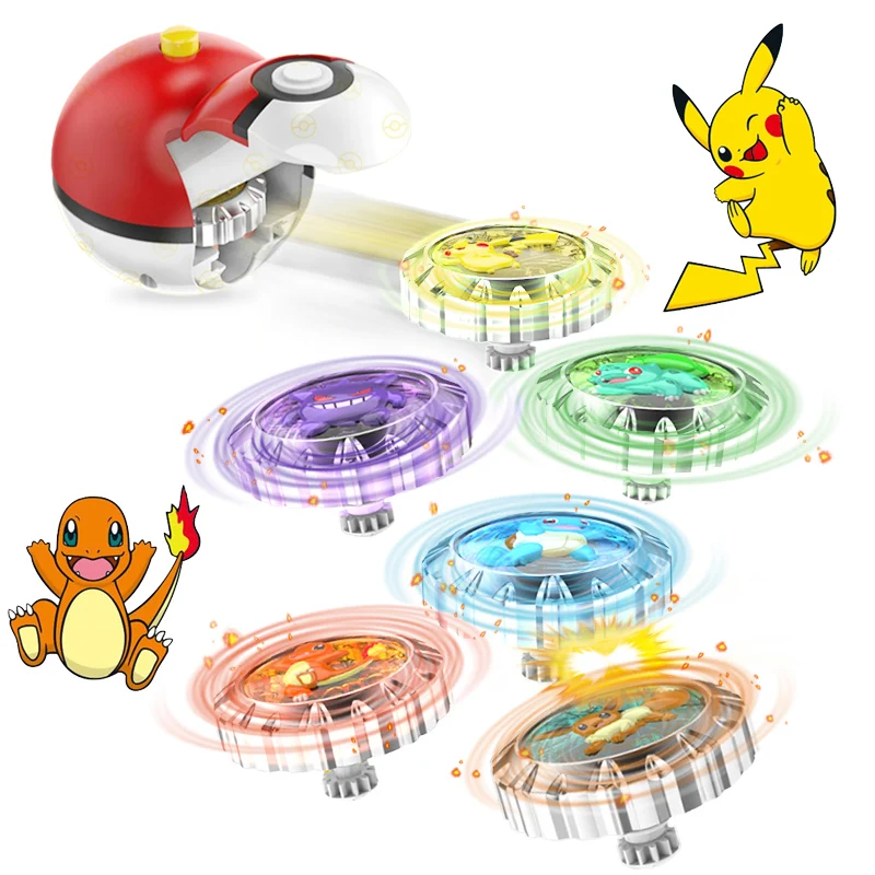 Pikachu Charmander Eevee Battle Plate PokéBall Kids Christmas Gifts Pokemon Launcher Gyroscope Rotating Children's Arena Toy Set