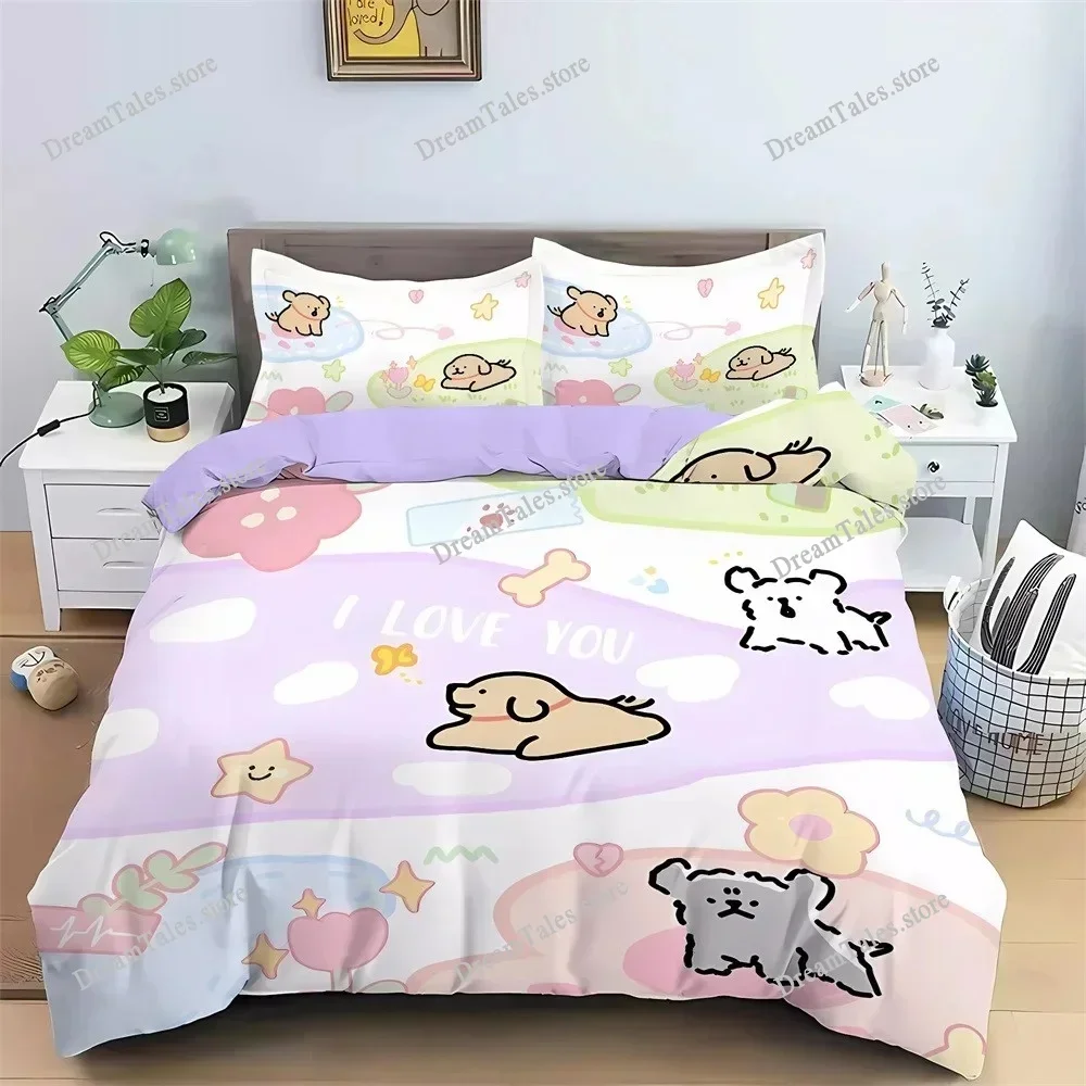 New Cartoon Puppy Bedding Set 3D Digital Printed Pug Duvet Cover Set with Pillowcases Anime Quilt Cover Kids Adult Size592FQH 6