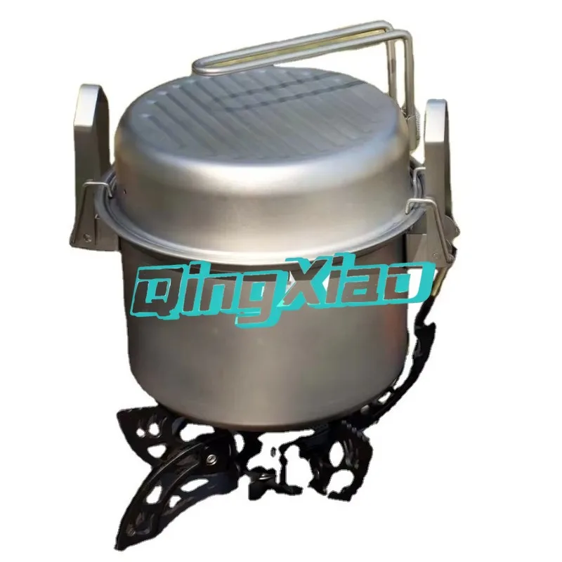 Outdoor 304 Stainless Steel Multifunctional Camping Cookware Pot For Steaming Frying Cooking Rice Portable Nesting Design