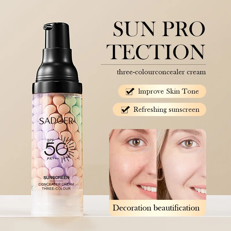 40g Tricolor Rainbow Sun Isolation Repair Cream Invisible Foundation Brightening Facial Skin Tone Pore Correcting Make UP