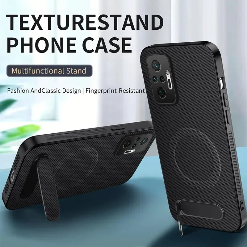 Skinlee For Redmi Note 10S Pro Case Carbon fiber texture silicone soft shell with bracket For Redmi Note 10S Pro Back Casing