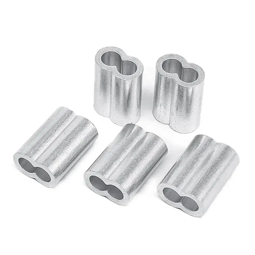10-50Pcs Durable M1 to M12 Crimp Sleeve Fixing Clip Double Hole Cable Clip Aluminum Hardware Wire Ferrules Steel Wire Rope