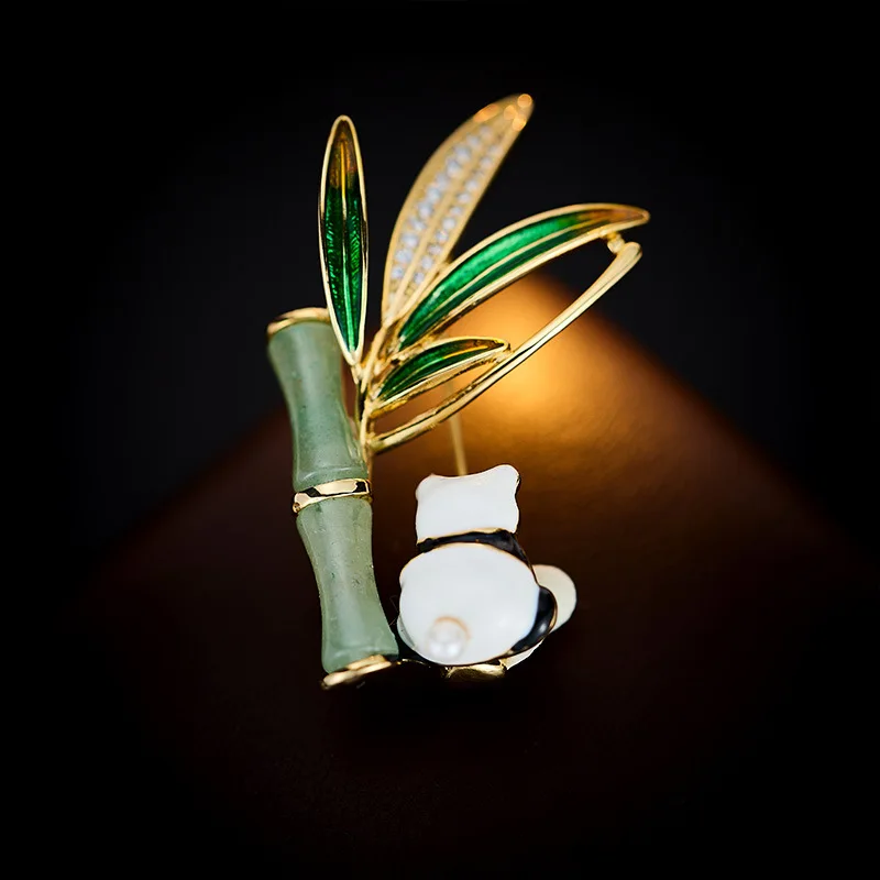 Chinese Style Exquisite Panda Bamboo Brooch Elegant Lucky Auspicious Lapel Pin For Coats Dresses Scarves Chic Jewelry Accessory