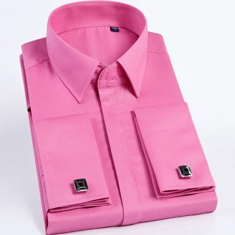 Chemise à manches longues avec boutons de manchette cachés pour hommes, chemises provoqué, coupe couvertes, boutons de manchette français,