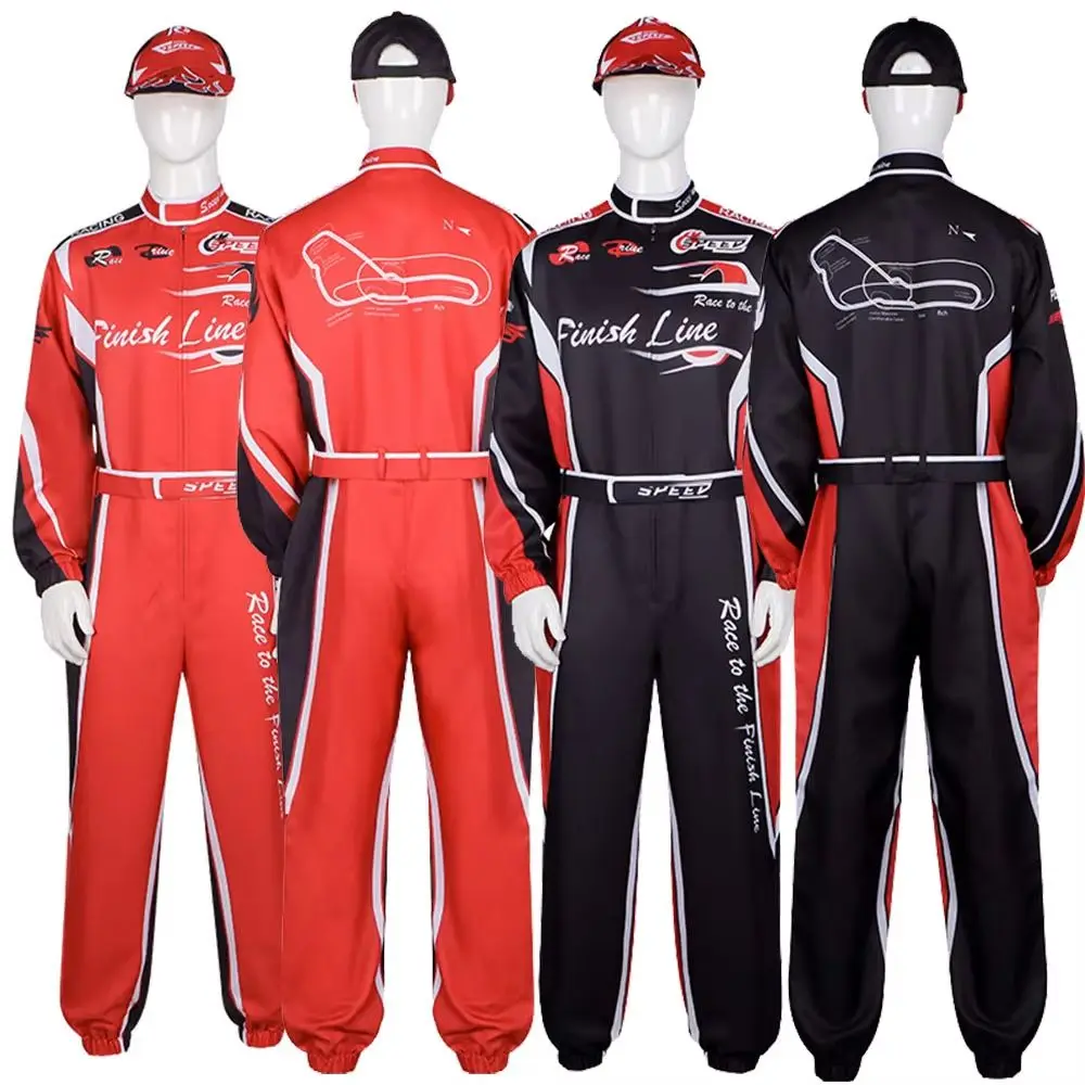 Rennfahrer-Cosplay-Kostüm für Männer und Frauen, Rotes Klassisches Einteiliges Trainings-Rennanzug-Set für Halloween, Karting-Trikot