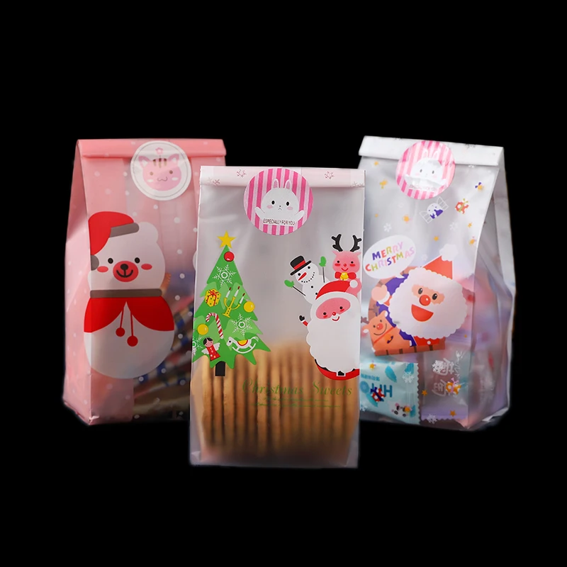 50pcs Christmas Tree Plastic Bags Xmas New Year Decoration 2024 Handmade Candy Cookie Nougat Snowflake Baking Packaging Pouch image 4