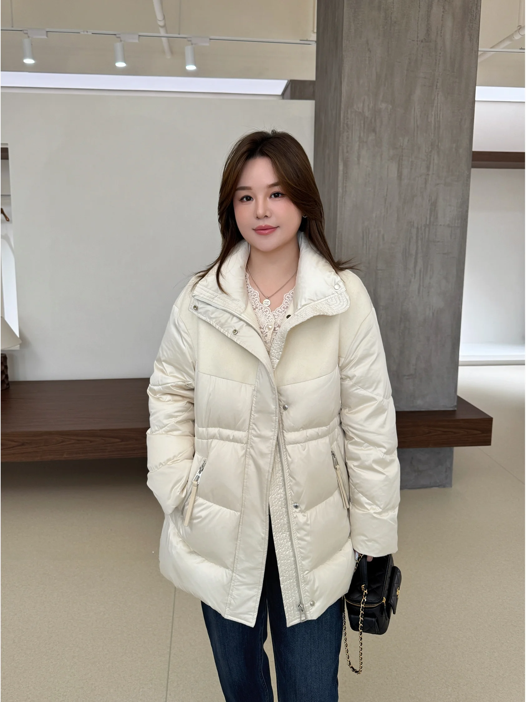 

Пальто JoJo Private Collection из смесовой шерсти с 90% белым гусиным пухом, с эффектом утяжки талии, длинными рукавами, теплое, утолщенное, зимнее