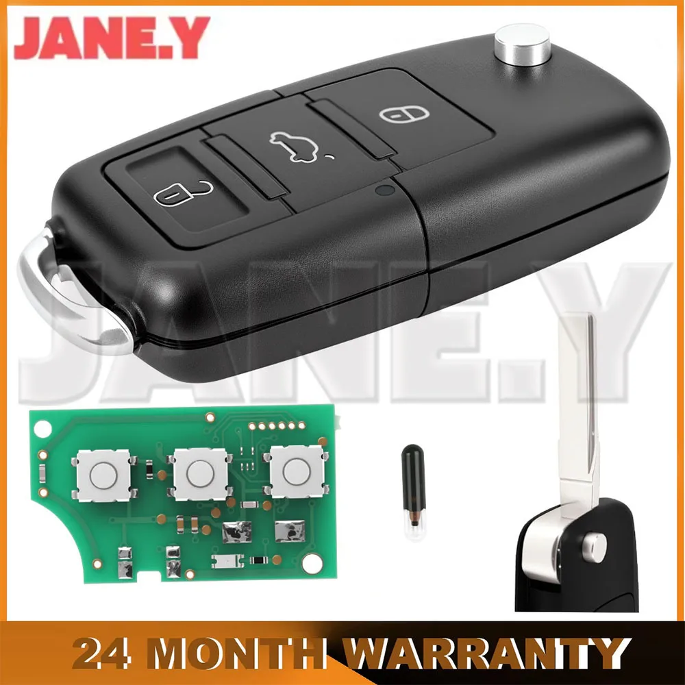 JANE.Y - 1K0959753N Flip Car Remote Key For VW Passat Tiguan Golf Jetta For Seat Altea Ibiza For Skoda Octavia 48Chip 433Mhz Fob