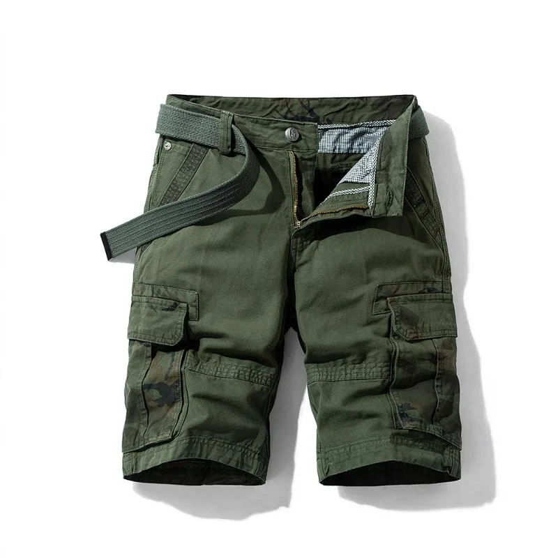 KIDWHXR Man Summer Shorts Retro Printed Pocket Male Cargo Shorts Loose Straight Outdoor Sport Casual Men Knee Length Pants