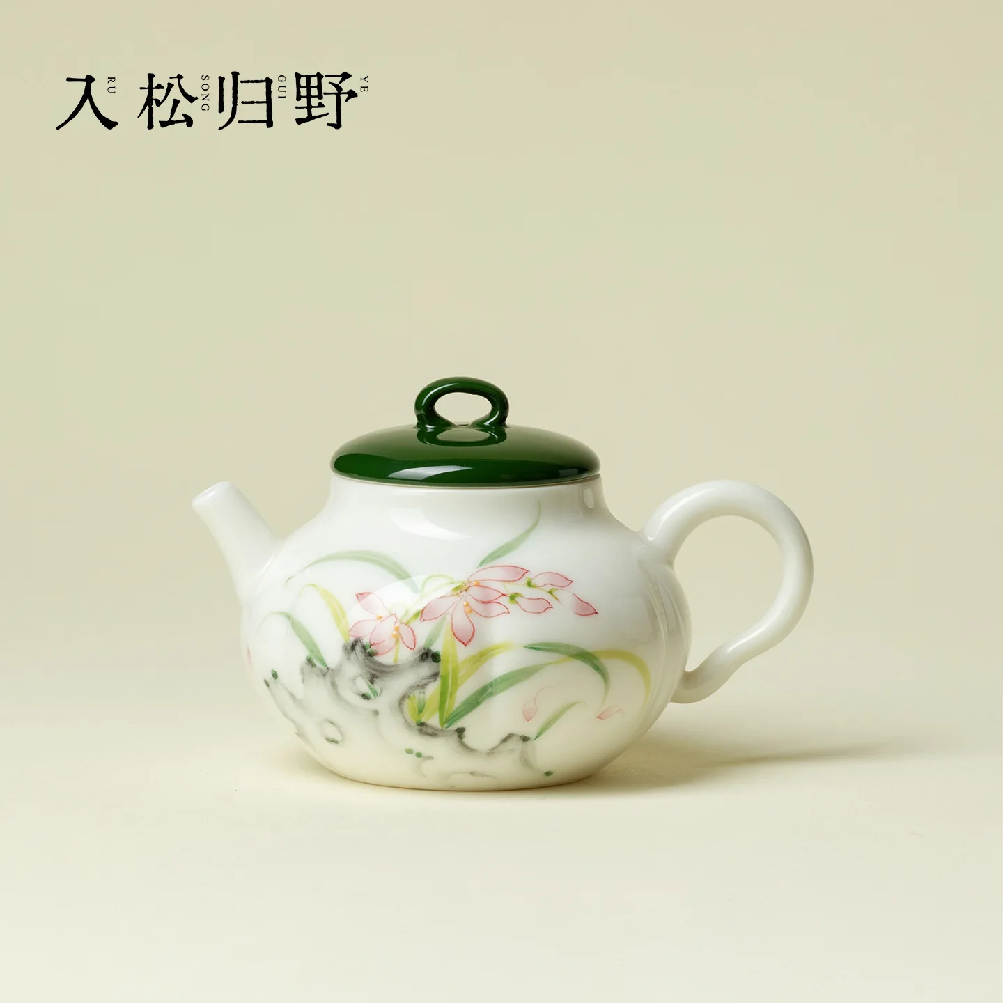 Ino Kiyomatsu Hand-Painted Ceramic Teapot With Lake Stone And Pink Orchid Designs Exquisite Ladies' Special Brewing Pot
