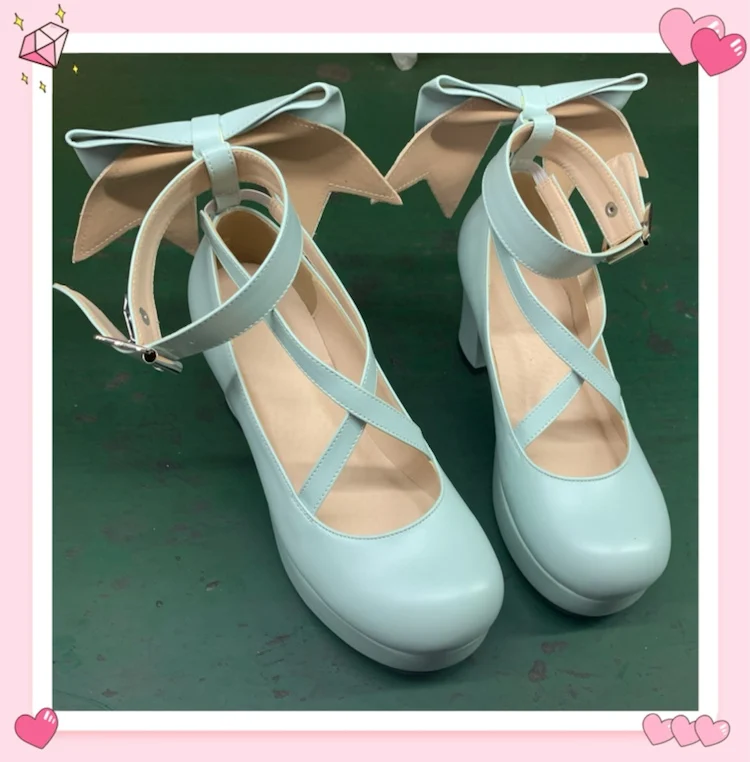 Japanese Round Toe Cute Bow Princess Cosplay Lolita Girls Women's Clothing Gift High Heels Shoes