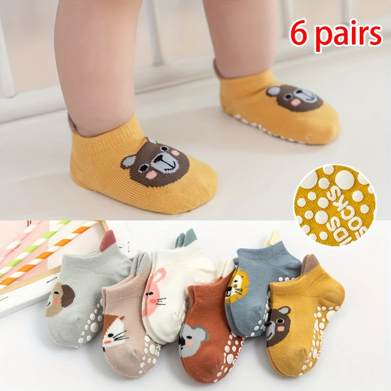 

6 pairs of anti slip socks for boys and girls, toddler socks, adhesive point socks, spring, autumn, and winter styles