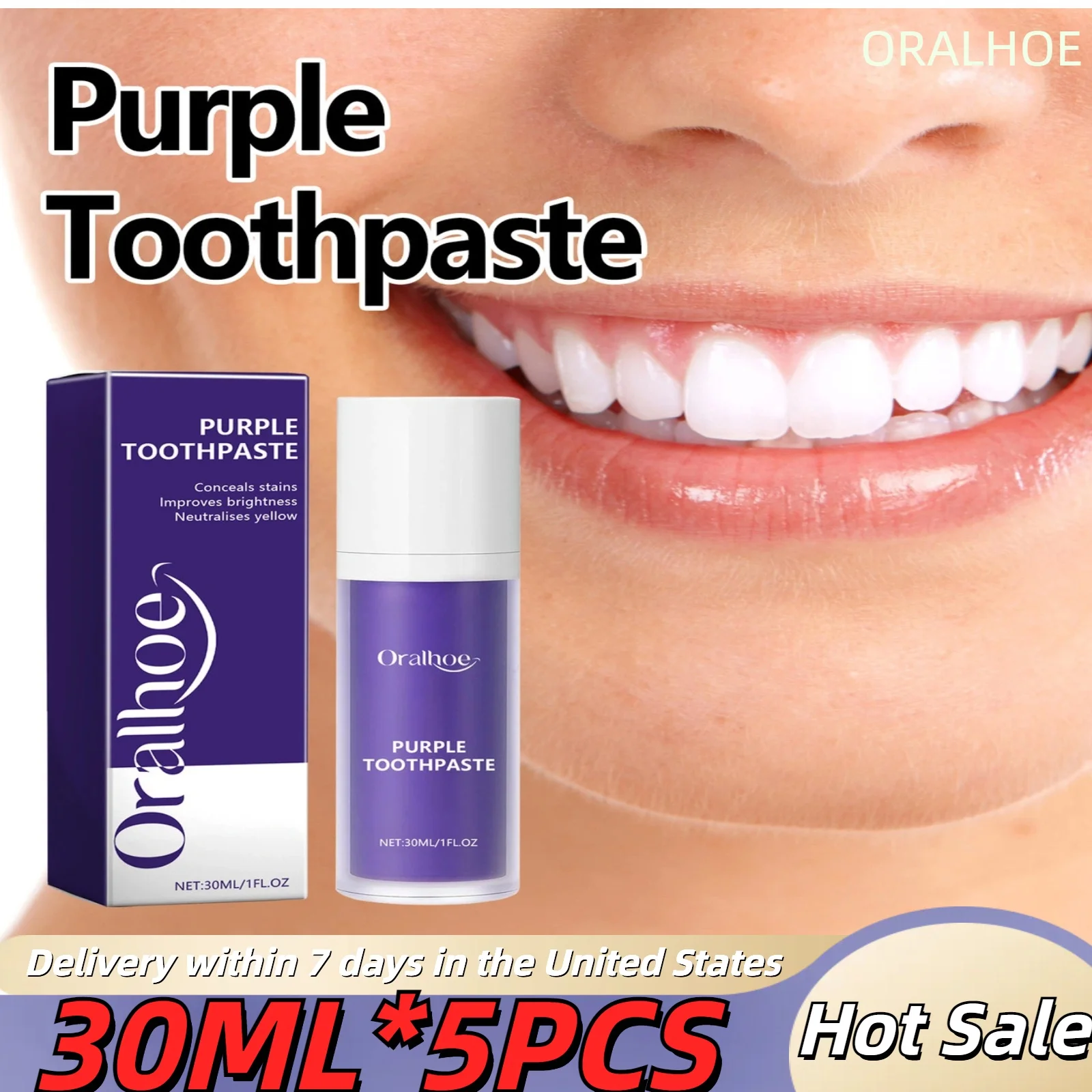 5pcs Purple Toothpaste Purple Brightening Toothpaste Removes Tartar Cleans Oral Hygiene Easily Reduces Yellowing Freshens Breath