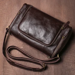 LUOKIR Men's Vintage Crossbody Bag Genuine Leather Shoulder Bag Casual Fashion Messenger Bag Outdoor Multifunctional Cowhide Bag