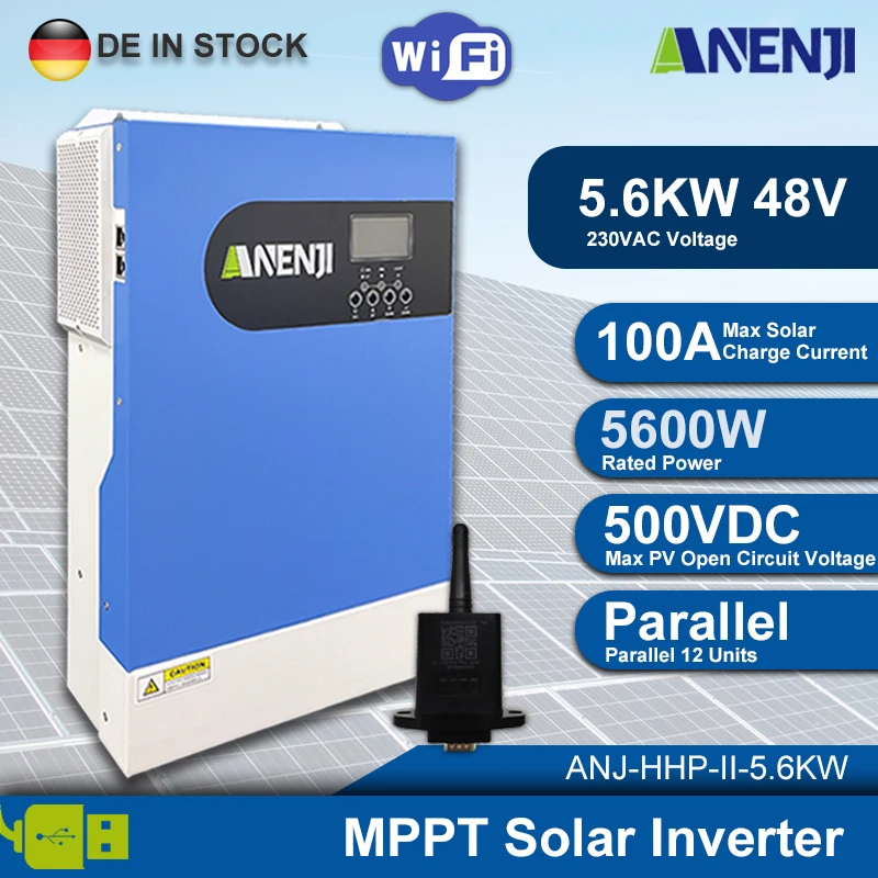 ANENJI 5600W Hybrid Solar Inverter 48v 220v Pure Sine Wave Inverter 100A MPPT Solar Charge Controller Support Parallel NO TAX