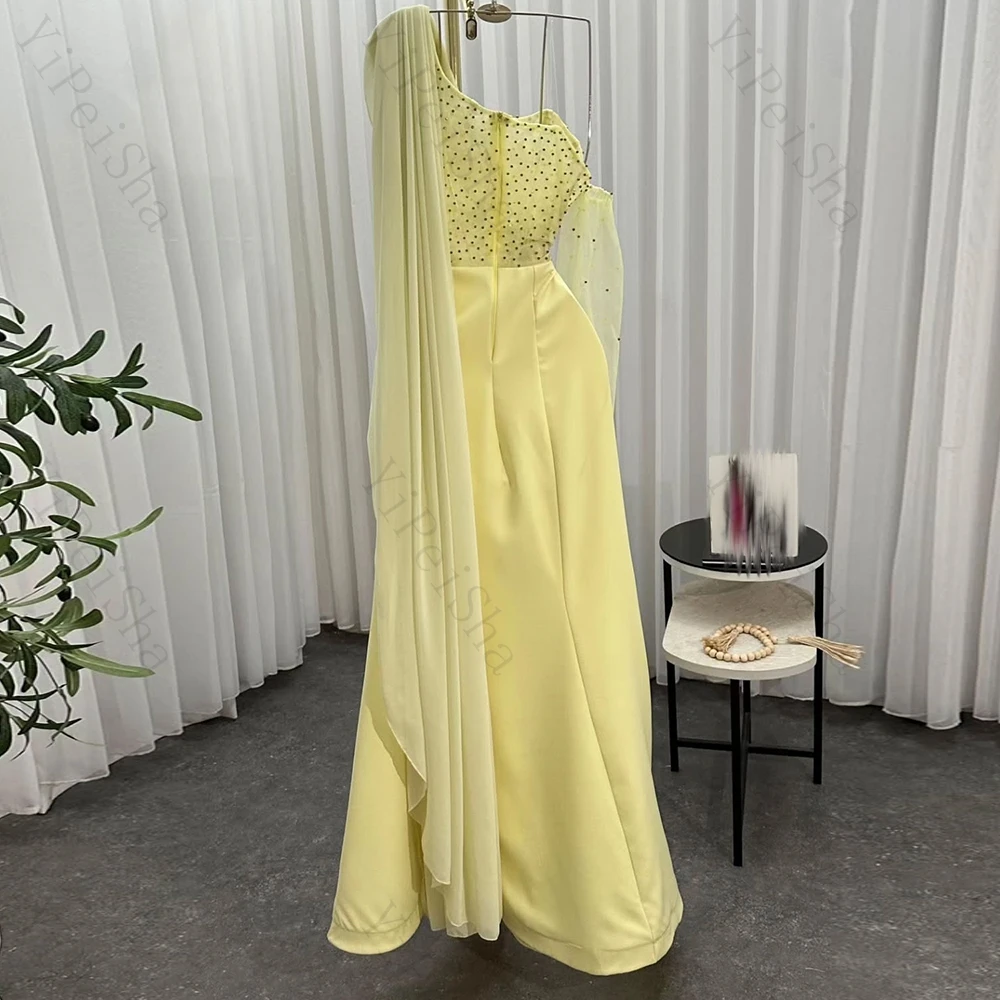 Abiti da sera a trapezio personalizzati Abito da ballo con maniche lunghe monospalla lungo fino al pavimento Abito da festa senza schienale con perline di cristallo