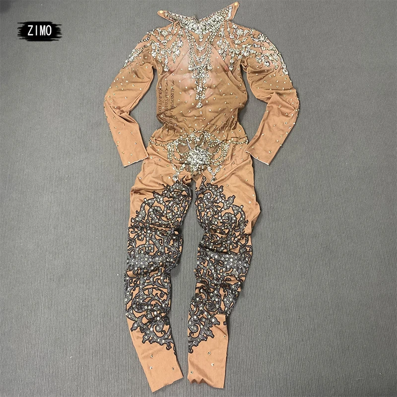 tattoo Muscle Man crystal jumpsuit rhinestone Male guest gogo sexy nightclub Ds catwalk sparkle stage dance costume burning man