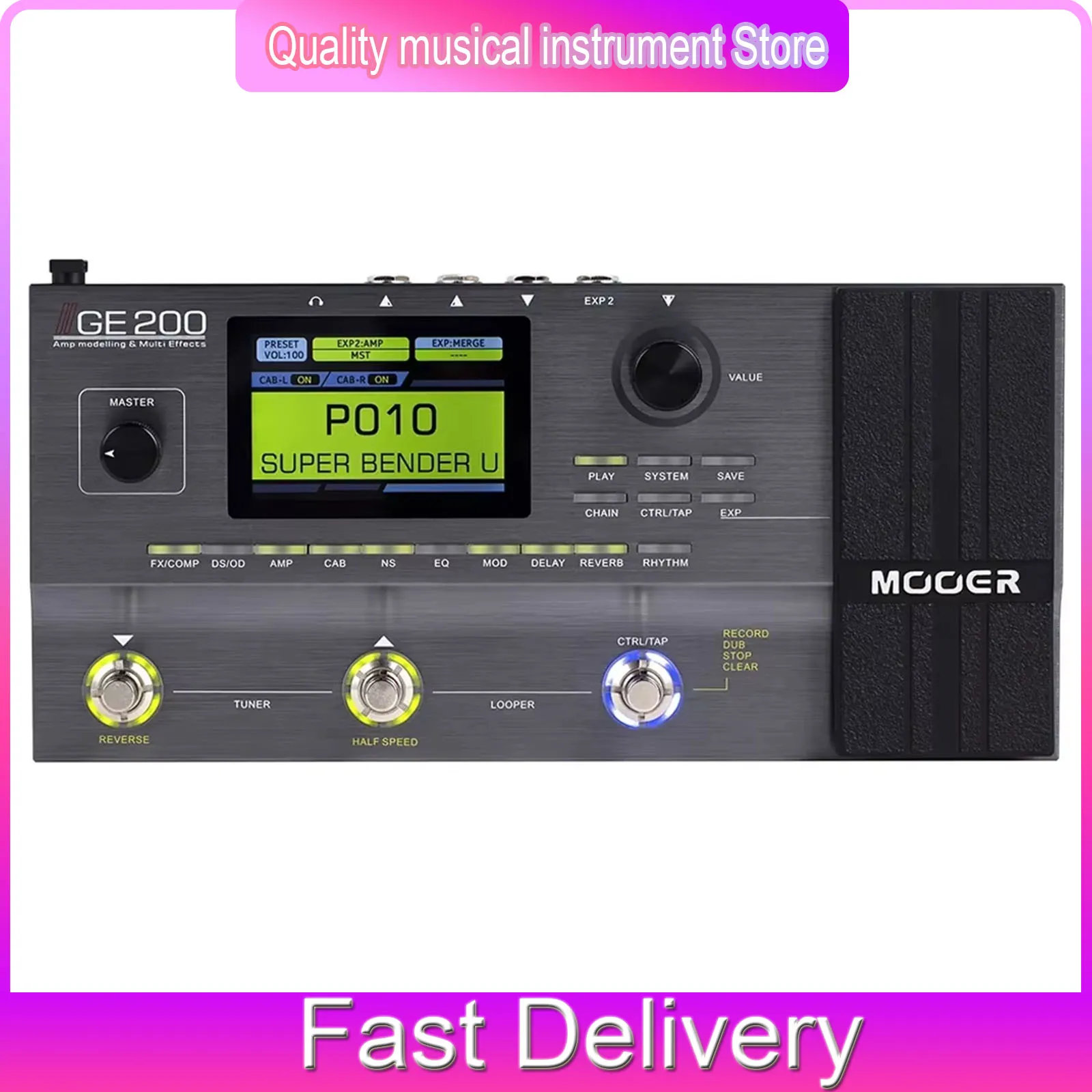

MOOER GE200 Electric Guitar Effect Pedal 55 AMP Models 9 Effect Modules Multi-effects Pedal 52s Looper Amp Modelling Processor