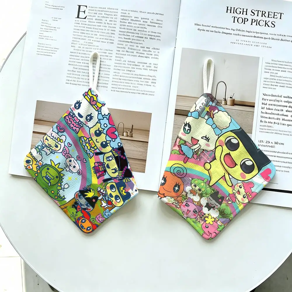 Classic T-Tamagotchi Cut Friend Game Hanging Style Hand Wiping Towel, Polyester Cotton, Anti-fade for Indoor Kitchen Living Room