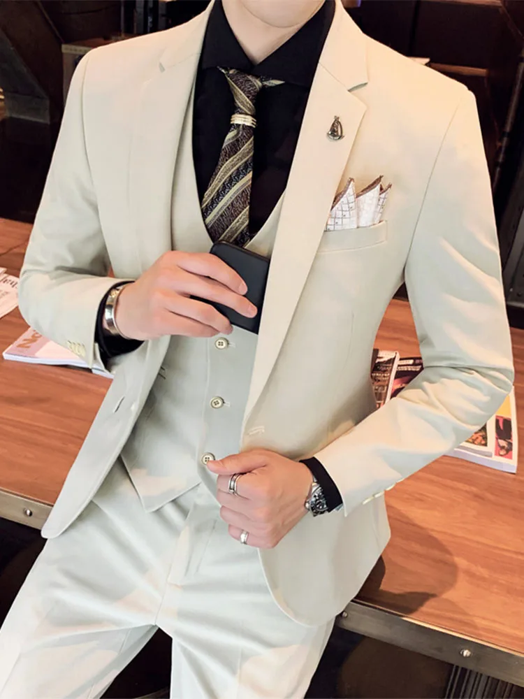 

Мужской деловой повседневный костюм-тройка для свадьбы, официальная одежда для жениха, приталенный крой, полиэстер, с узором, на одной пуговице