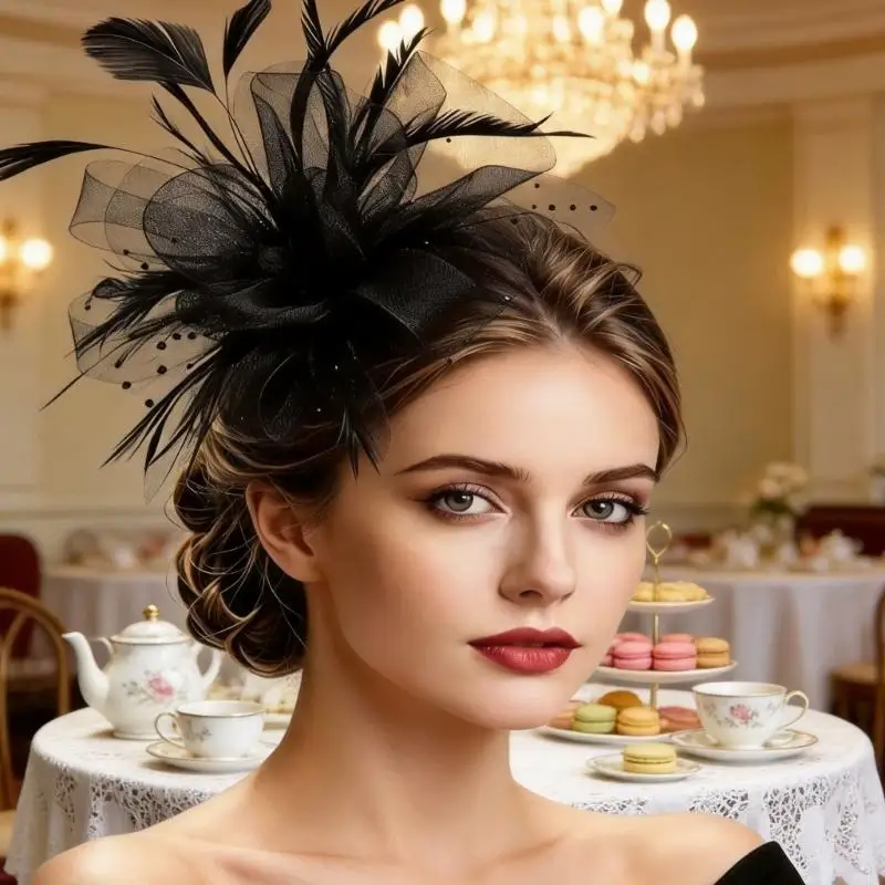 Horse Racing Fascinator Hairband for Women, Mesh Headpiece with Trim for Wedding Guest and Photo Styling and Parties Y166