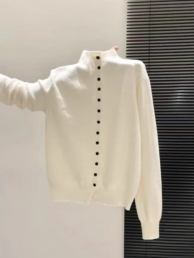 Orange Color Enhancing Women's Knitted Open Cardigan Half High Collar Soft Nurturing Retro Style Button up Sweater for Autumn...