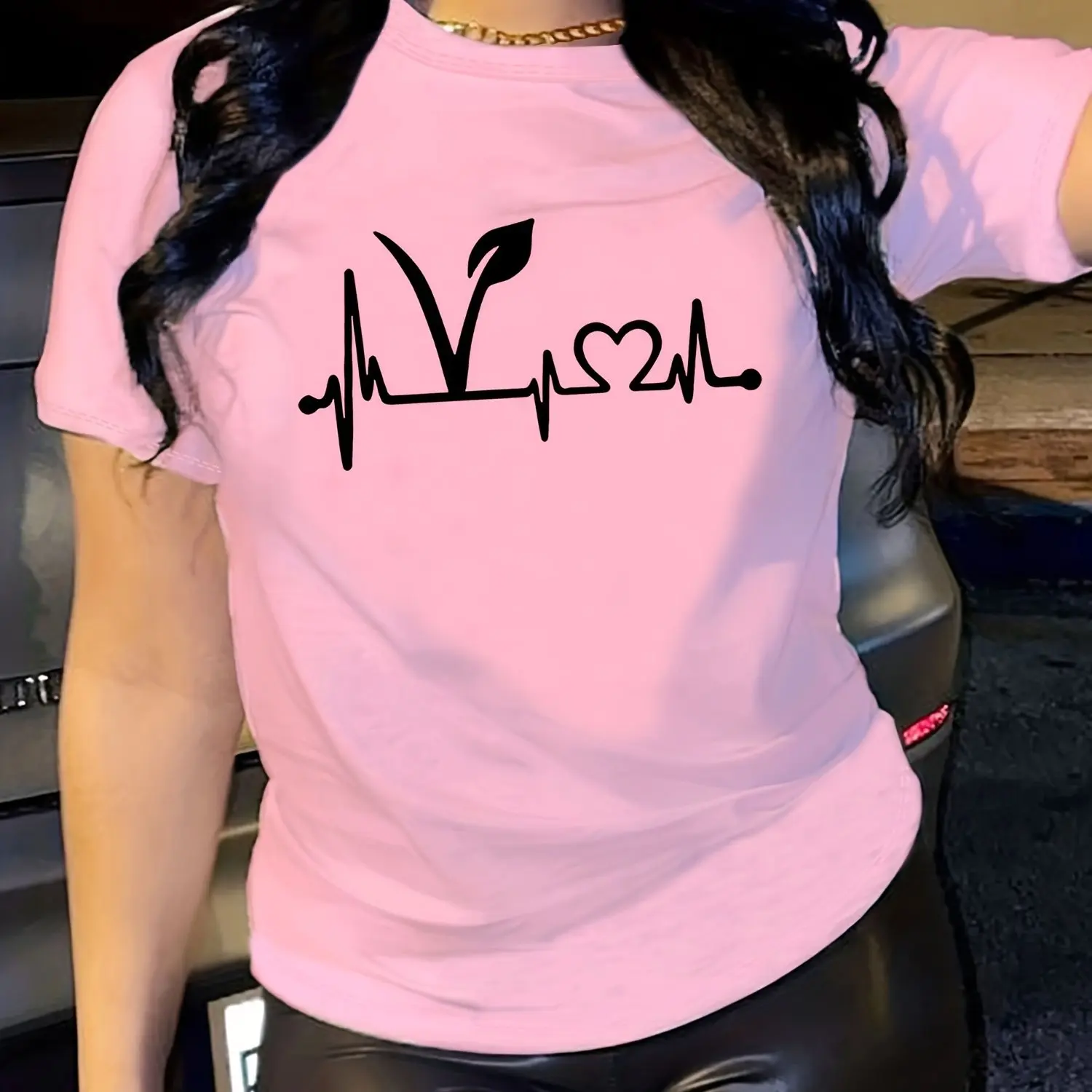 2026 Hot Selling Plant Printed Short Sleeved T-shirt Fashion Round Neck Casual Top Summer and Spring Women's Y2k Clothing Tops