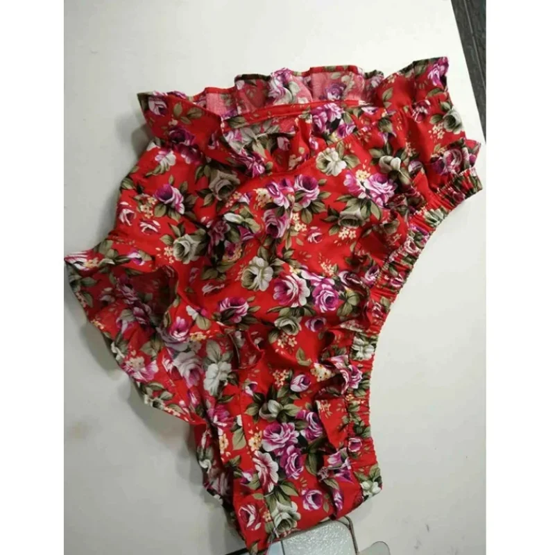 

Men's Sexy Pink Floral Sheath Briefs Sissy Sweet Cute Ruffled Panties Cosplay Nightclub FKK Private Party Briefs BF Gift