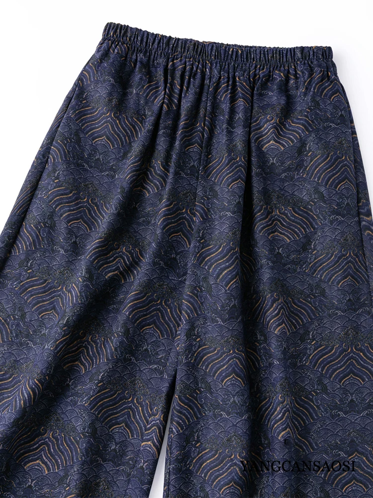 Women's Fashion Autumn New 35MM Heavyweight 100% Natural Mulberry Silk Fragrant Cloud Yarn Elastic Waist Straight Leg Pants