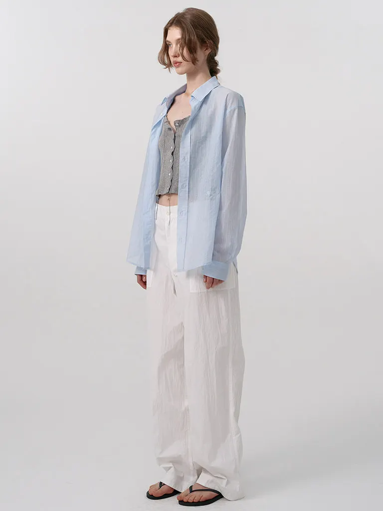 

Lightweight Loose Striped Long Sve irt Women's Summer Faionable Breathable Sun Protection Clothing Commute Sle Pure ...
