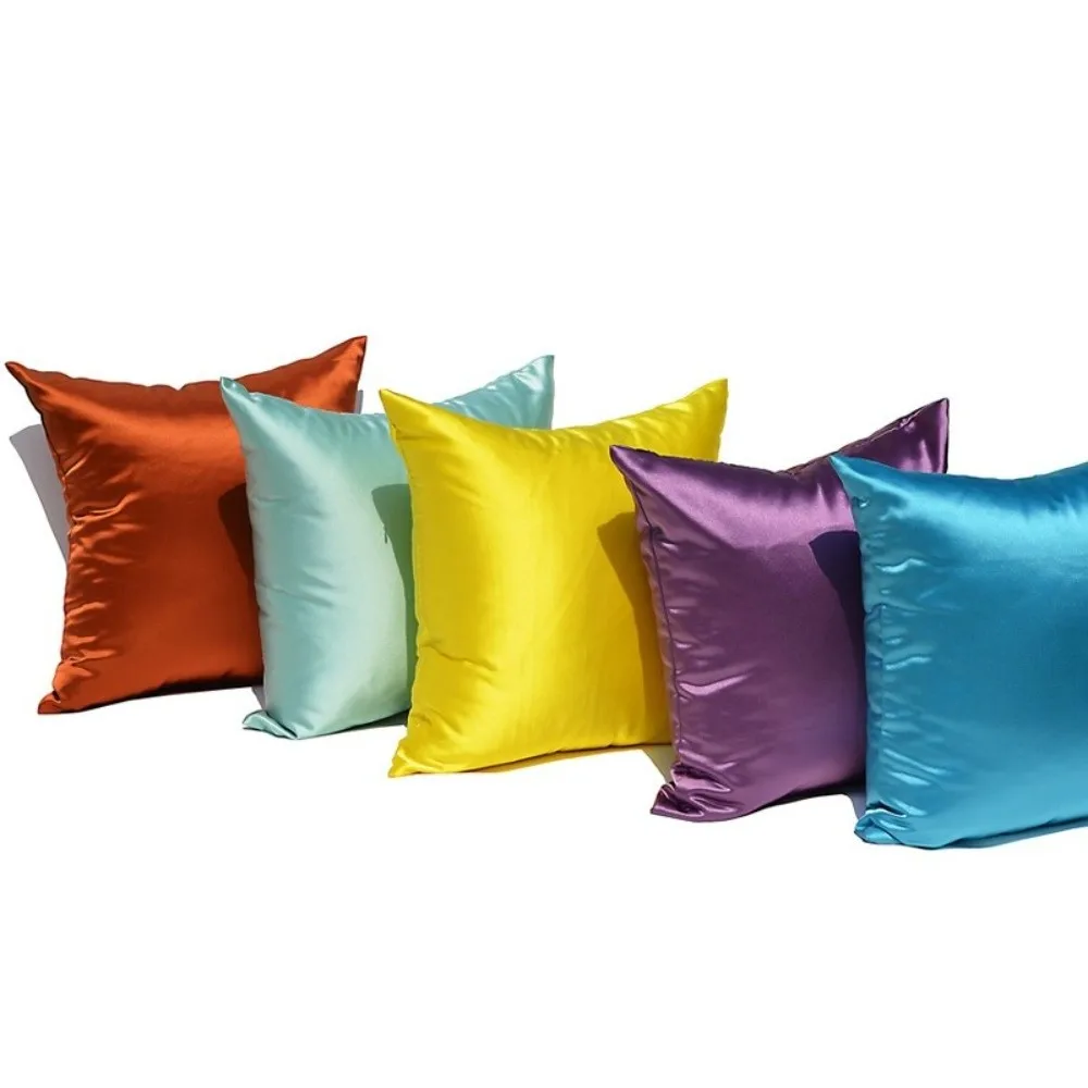 Satin Material Imitated Silk Pillow Case Soft Candy Color Decorative Pillow Case Smooth Finish 45x45cm Solid Pillow Covers