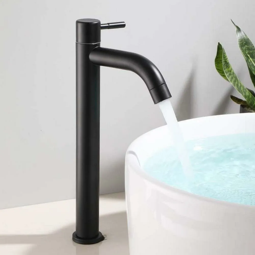 Basin Faucet 304 Stainless Steel Black Single Cold Sink Faucet Bathroom Counter Basin Faucet Home Improvement Accesorios Baño