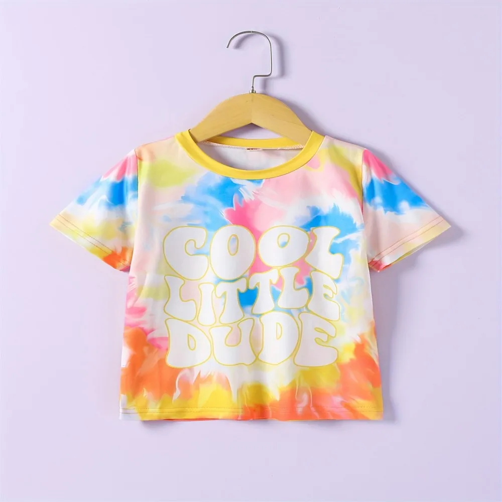 Fashion Rainbow Tie Dye Pattern 3D Printed T-shirt for Adult and Kid Summer Casual Comfortable Crew Neck Short Sleeved Top