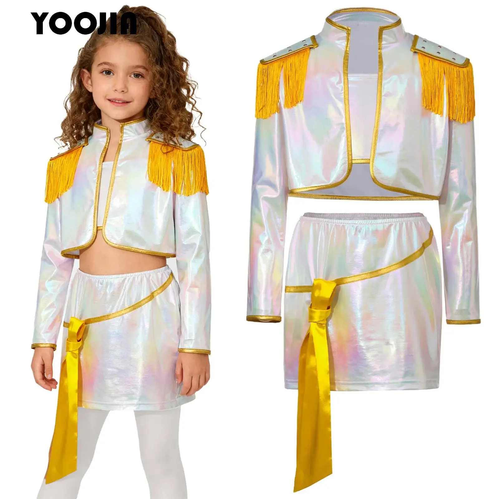 

Girls Korea Idol Demon Cosplay Hunter Singer Outfits Halloween Cosplay Popular Concert Crop Top+Waist Chain Skirt Dancewear Set