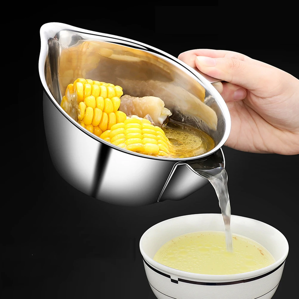 

Stainless Steel Oil Separator Bowl Grease Filter Strainer Cup for Soup Fat Separation Healthy Kitchen Tool Travel Friendly