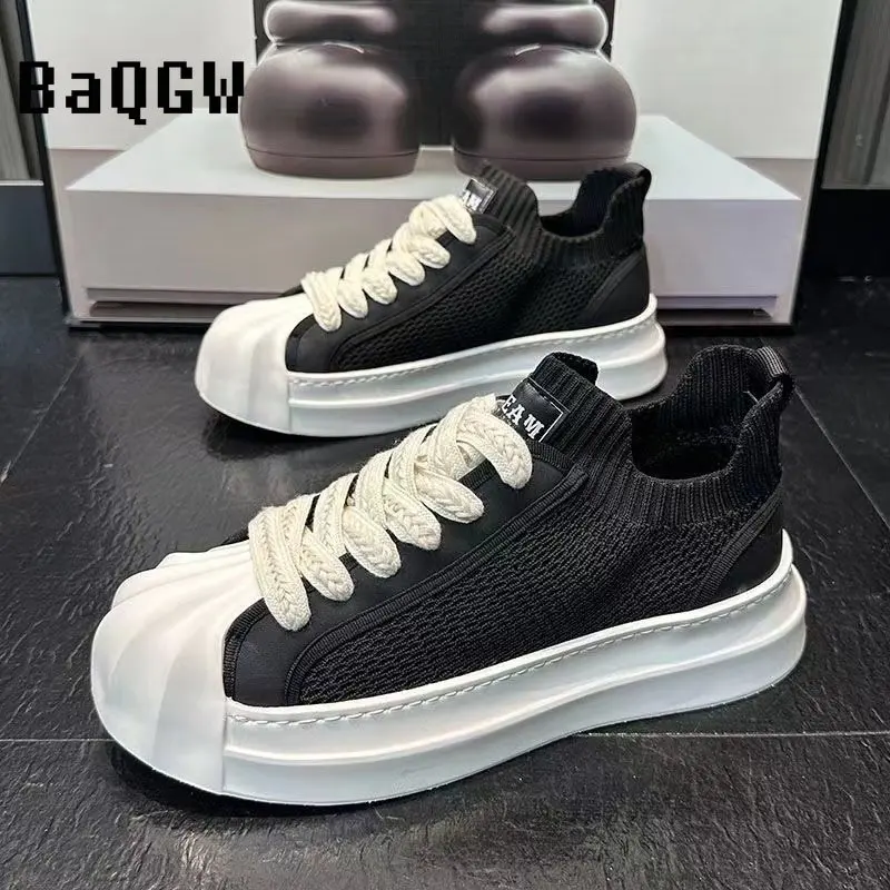 Knitted Breathable Men Shoes Summer Male Sneakers Leather Outdoor Platform Luxury Sport Fashion Trainers Casual Loafers Flat